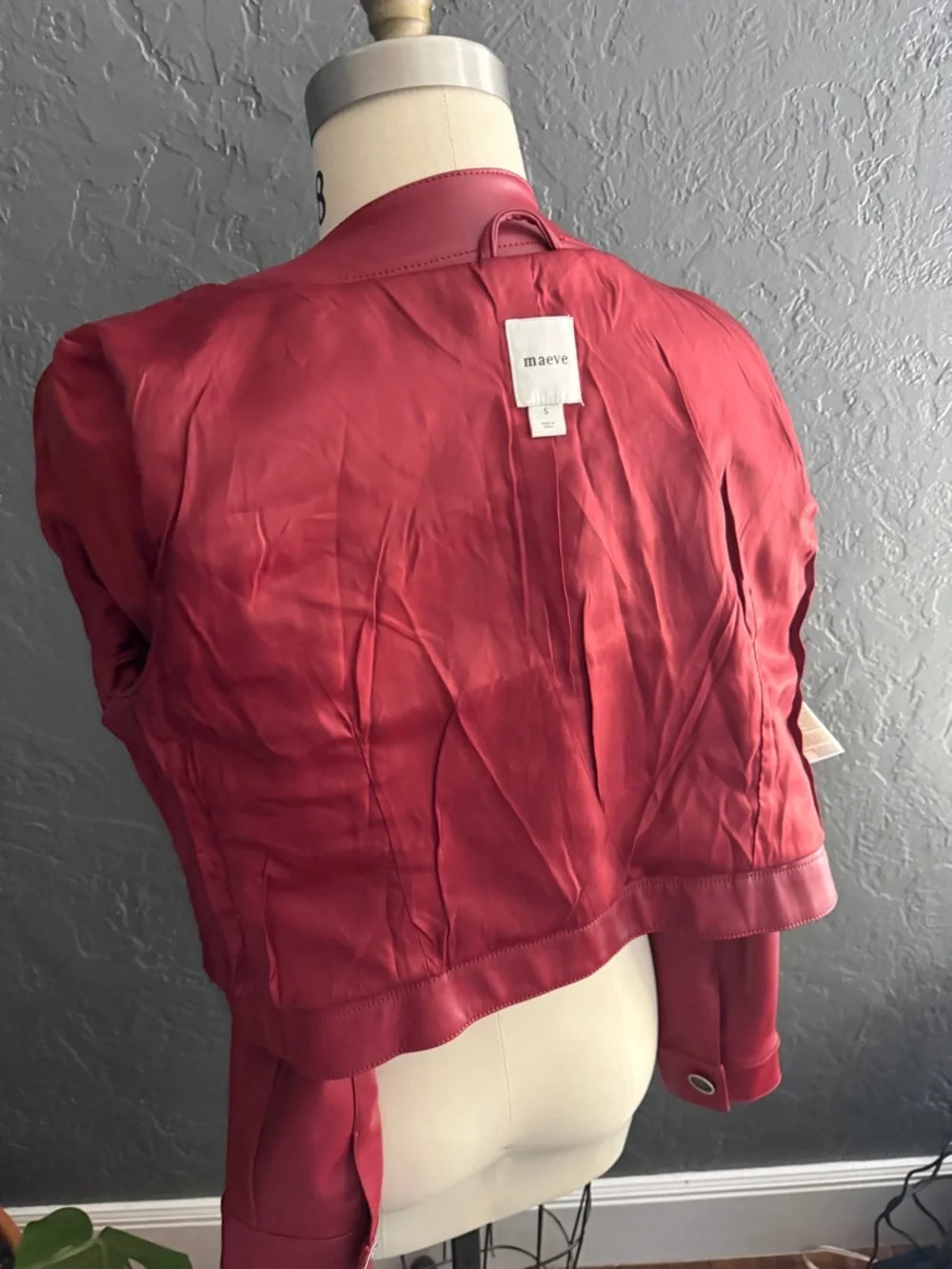 Maeve Berry-Red Leather Button-Front Jacket - Picture 6 of 6